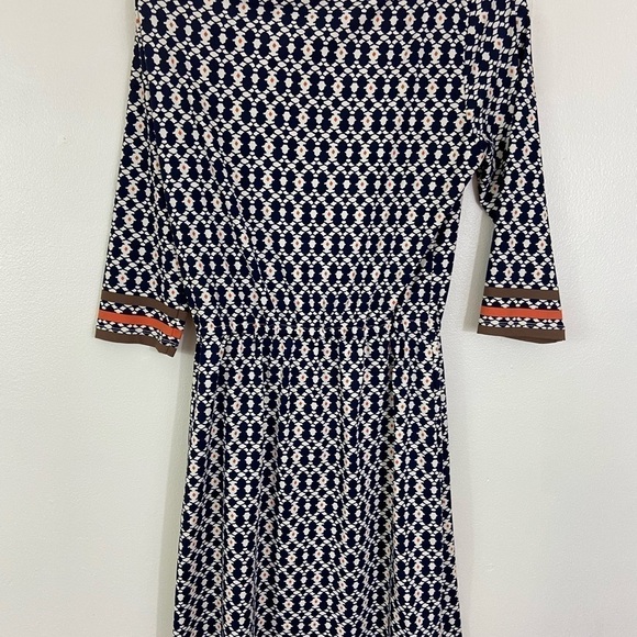 J. McLaughlin Catalina Cloth Dress Tie Waist Boat Neck Geometric Pattern Medium - Picture 2 of 11